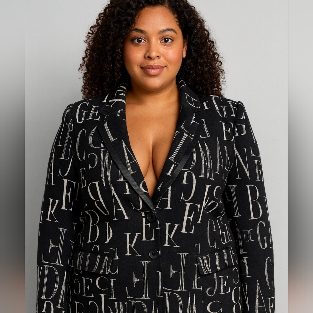 Linea Domani alphabet black & white Preppy Patch Blazer 14 NWT